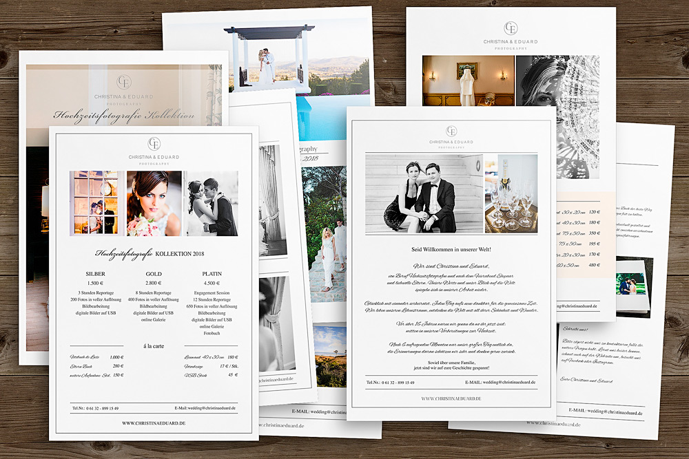 Preisliste Photoshop Vorlagen für Brautpaare Preisliste Fotograf Photoshop-Vorlagen