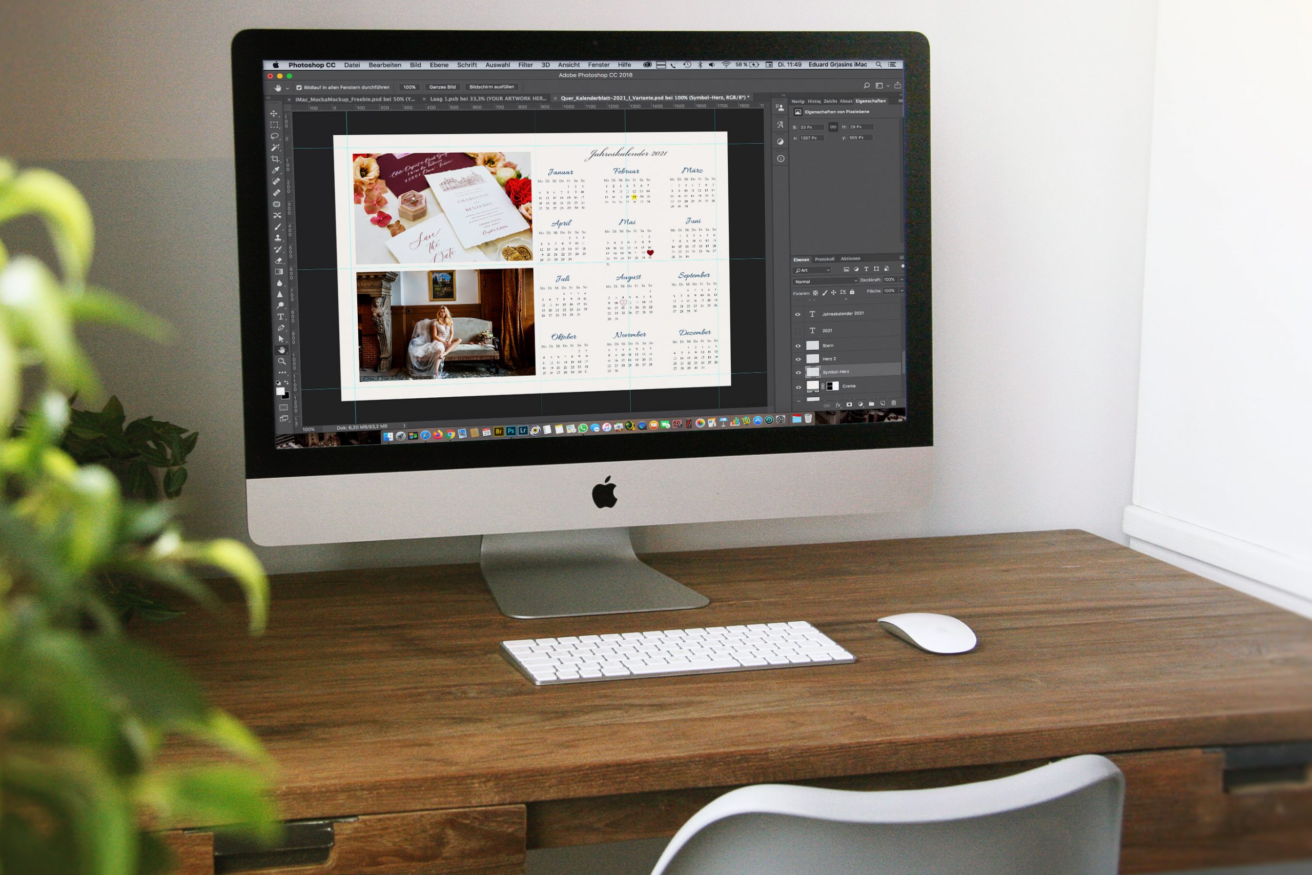 Kalender Postkarte für Brautpaare Brautpaar-Kalender 2021 Photoshop-Vorlagen